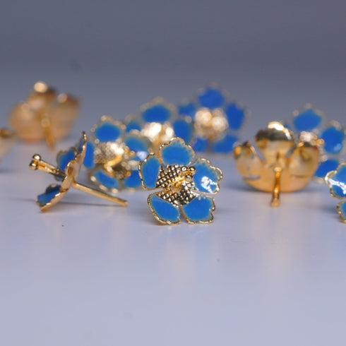 Pure Silver Dark Blue Enamel Flowers 18G (Pack Of 10)